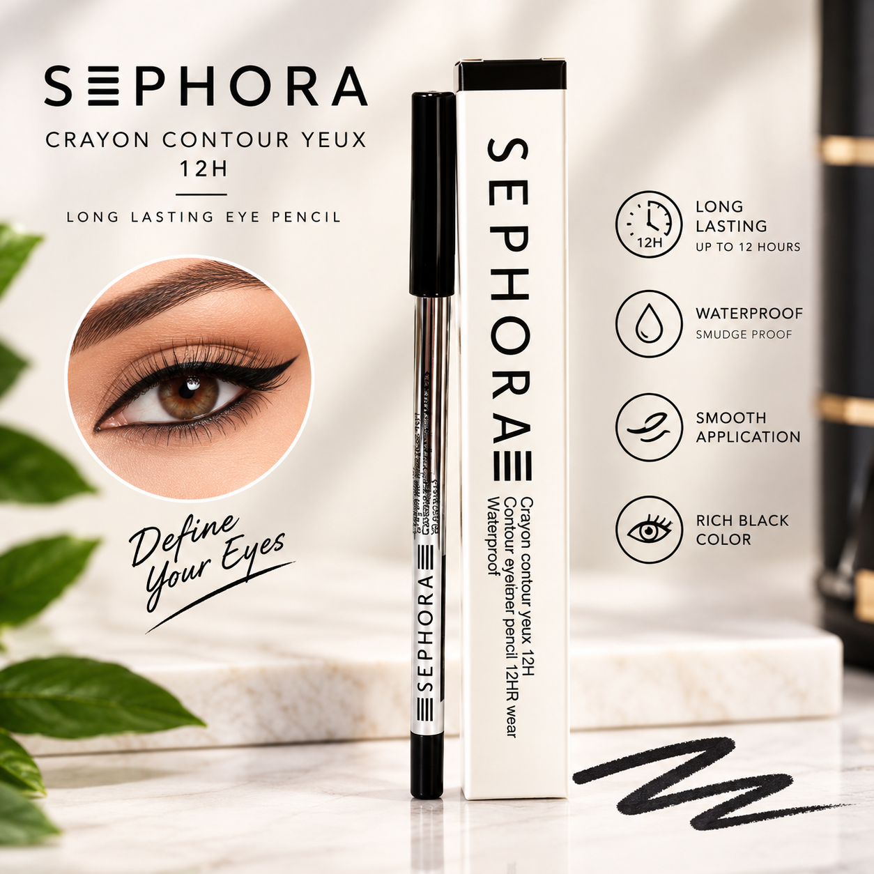 Sephora 12H Eyeliner Beauty Still Life-3378872071860 Sephora 12H Eye Pencil 01 Black Lace